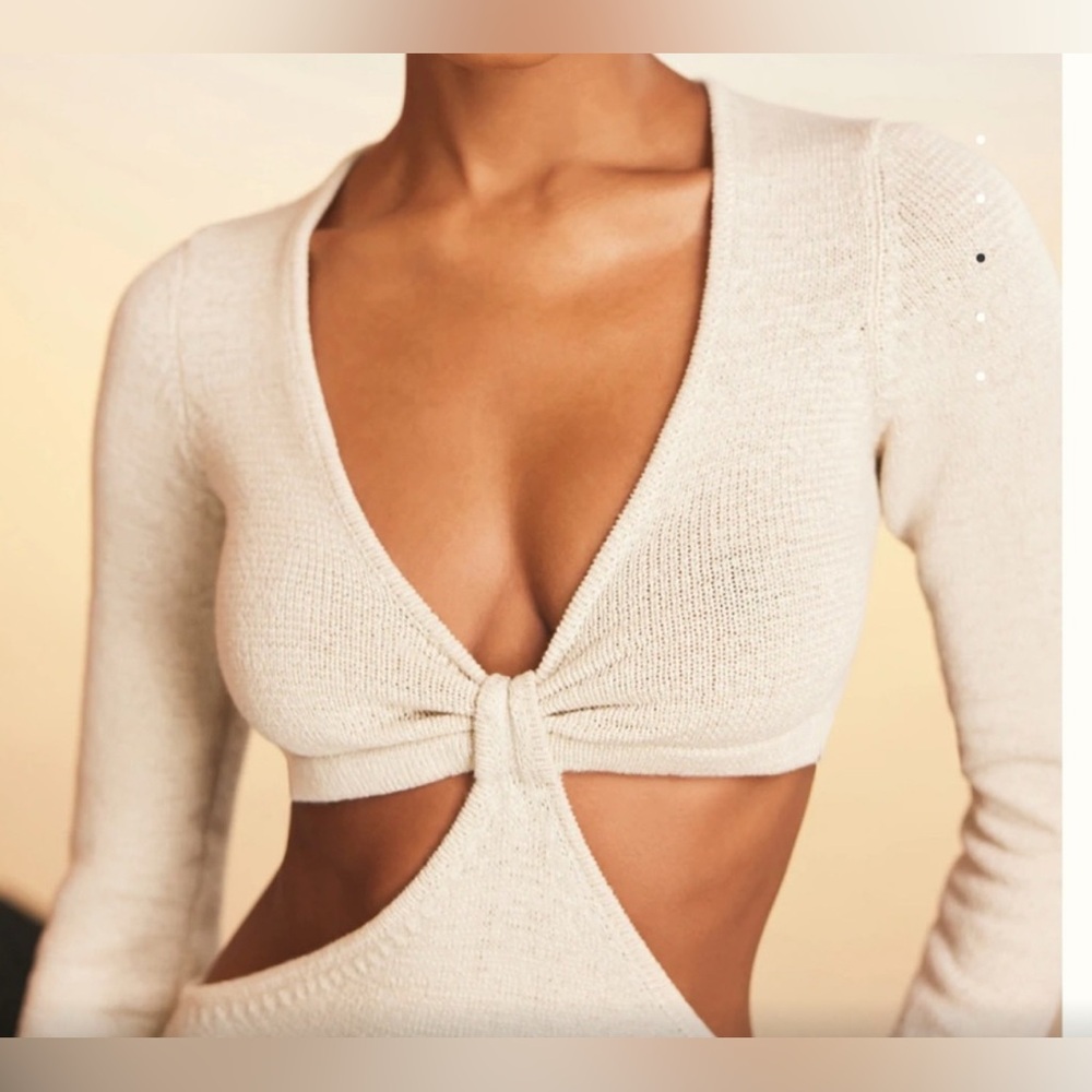 Cult Gaia Serita Knit Cutout Maxi Dress Ivory Long Sleeve Size M - Picture 2 of 12